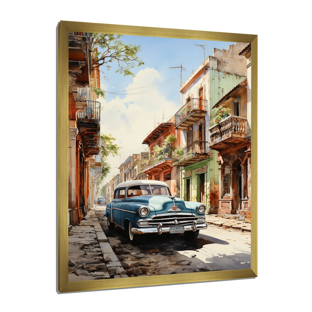 Turquoise Cuba Classic Cars - Classic Cars Canvas Wall Art