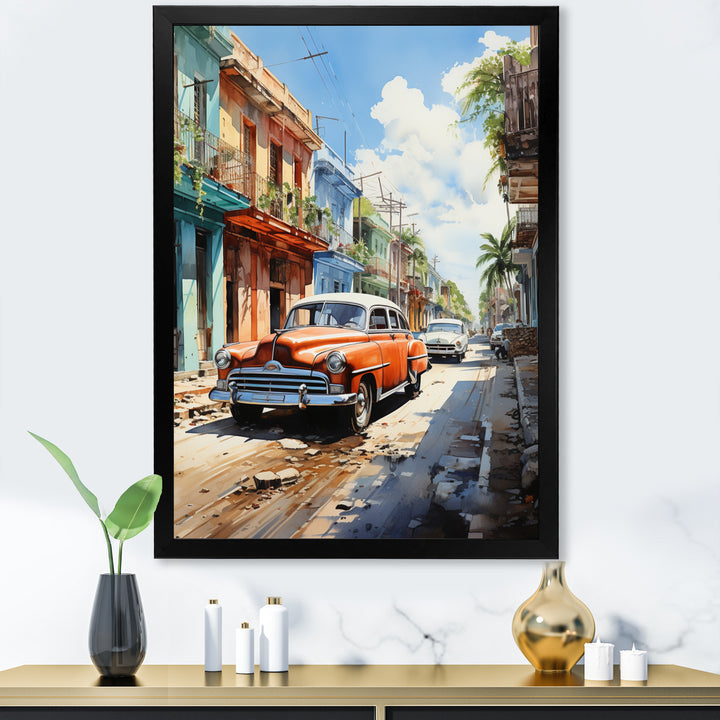 Cuban Coral Classic Cars - Classic Cars Canvas Wall Art