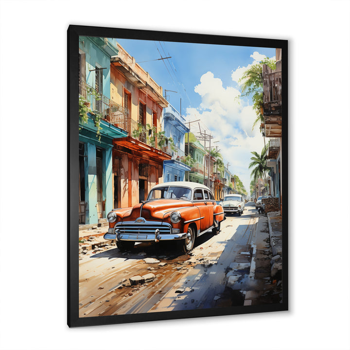 Cuban Coral Classic Cars - Classic Cars Canvas Wall Art