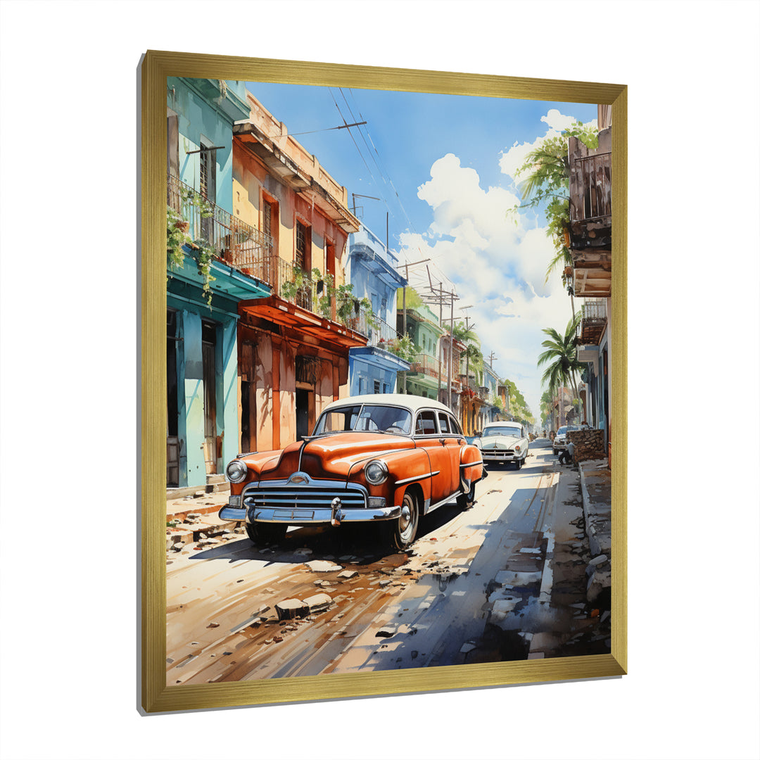 Cuban Coral Classic Cars - Classic Cars Canvas Wall Art