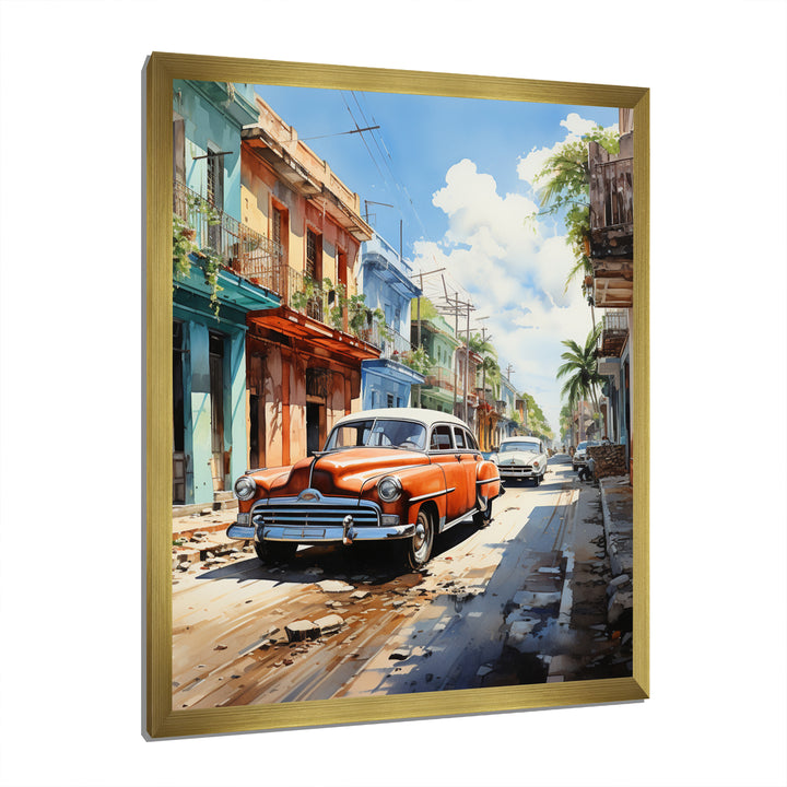 Cuban Coral Classic Cars - Classic Cars Canvas Wall Art