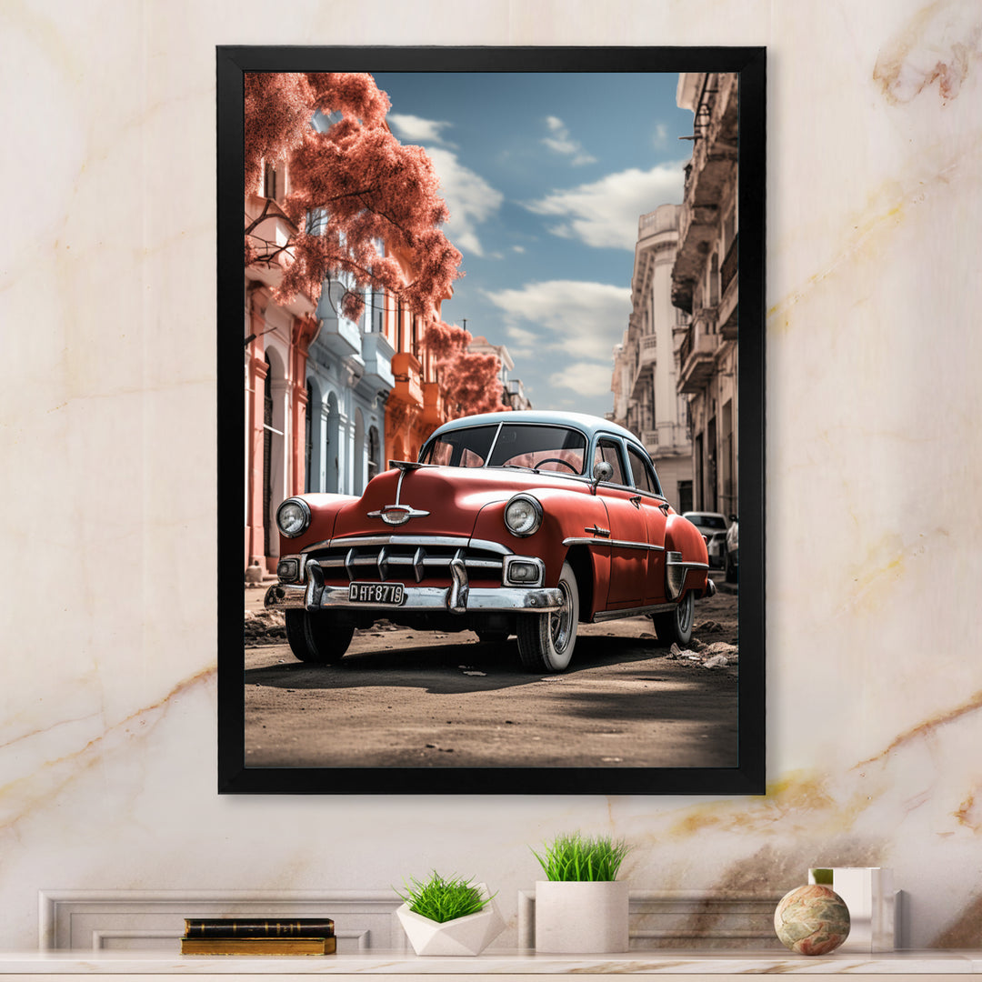 Coral Classic Cuban Car - Classic Cars Canvas Wall Art