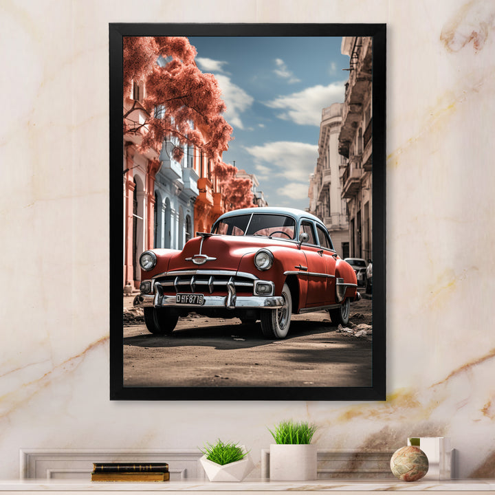 Coral Classic Cuban Car - Classic Cars Canvas Wall Art