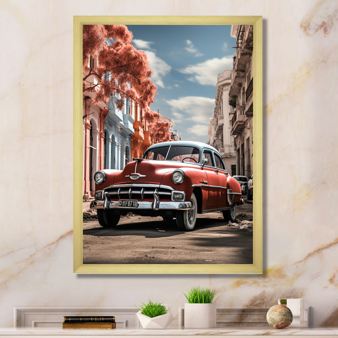 Coral Classic Cuban Car - Classic Cars Canvas Wall Art