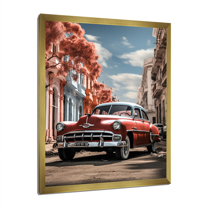 Coral Classic Cuban Car - Classic Cars Canvas Wall Art
