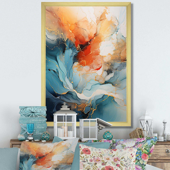 Teal Orange Bold Abstract Flow Collage II - Abstract Canvas Wall Art