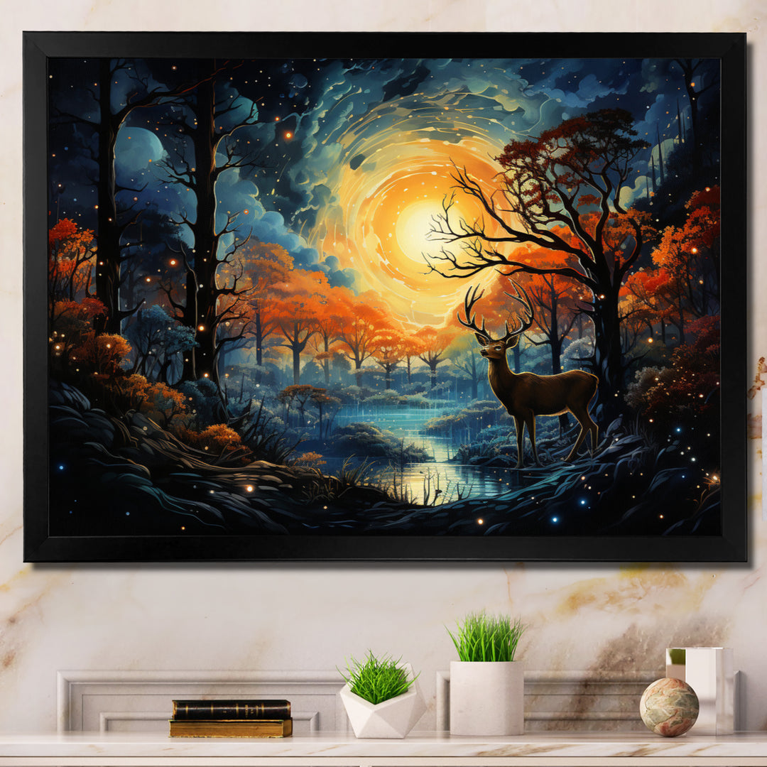Deer Celestial Symphony - Deer Framed Canvas Art