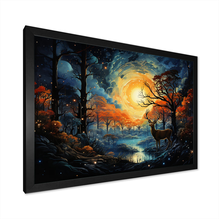 Deer Celestial Symphony - Deer Framed Canvas Art