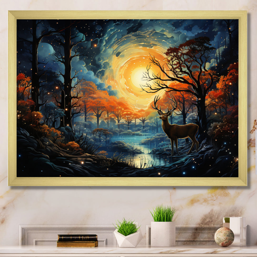 Deer Celestial Symphony - Deer Framed Canvas Art