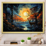 Deer Celestial Symphony - Deer Framed Canvas Art