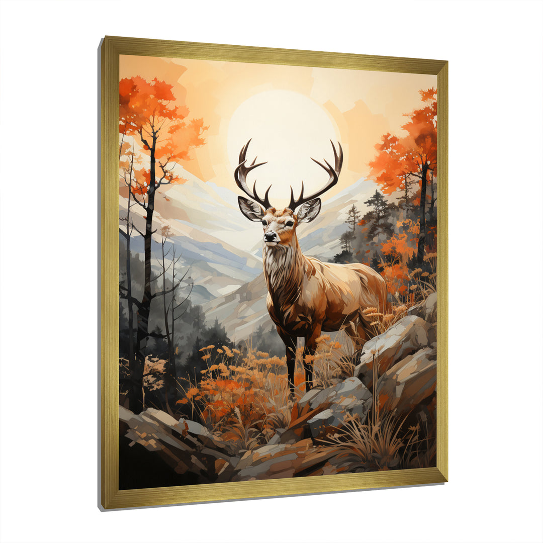 Deers Brown Landscape - Deer Living Room Wall Art