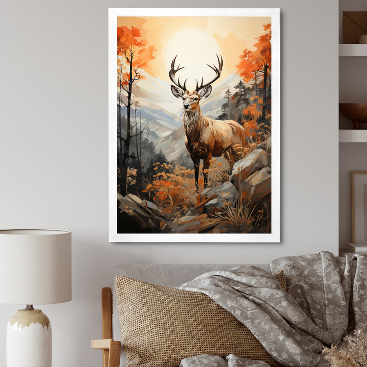 Deers Brown Landscape - Deer Living Room Wall Art