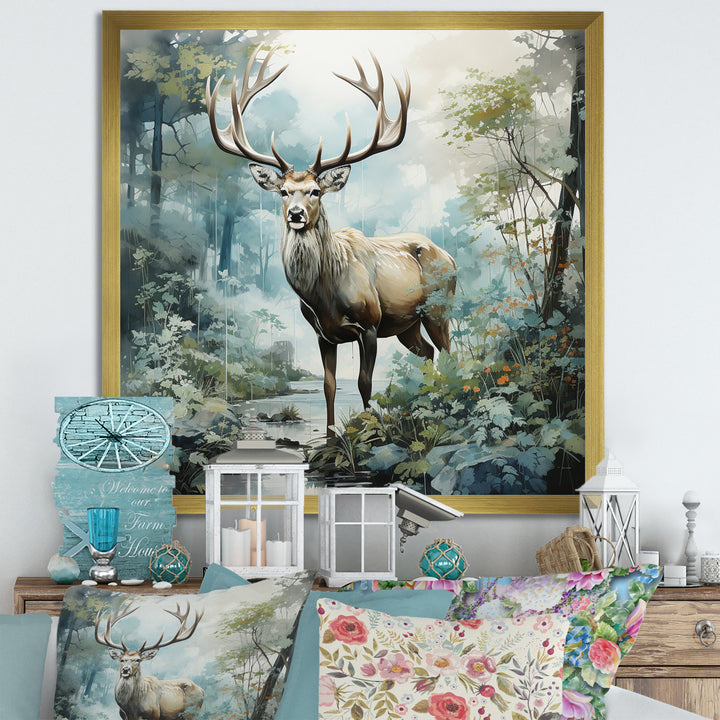 Deer Harmonious Encounter - Deer Large Canvas Wall Art