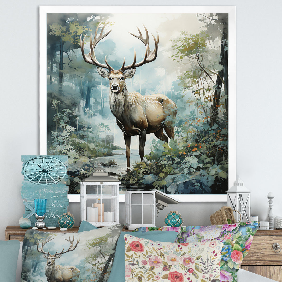 Deer Harmonious Encounter - Deer Large Canvas Wall Art