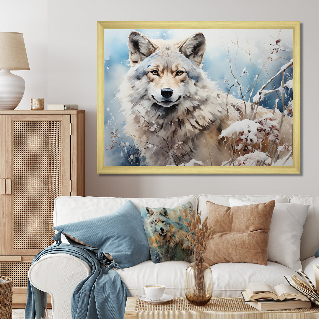 Wolf Winters Embrace - Deer Framed Canvas Art