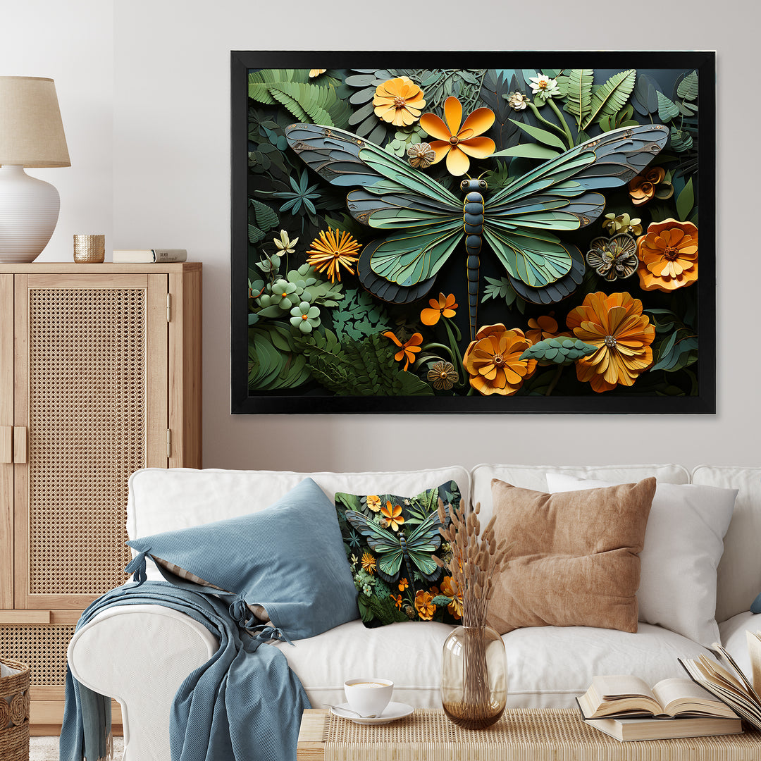 Green Dragonfly Insects Flight Pastoral - Green Dragonfly Wall Art