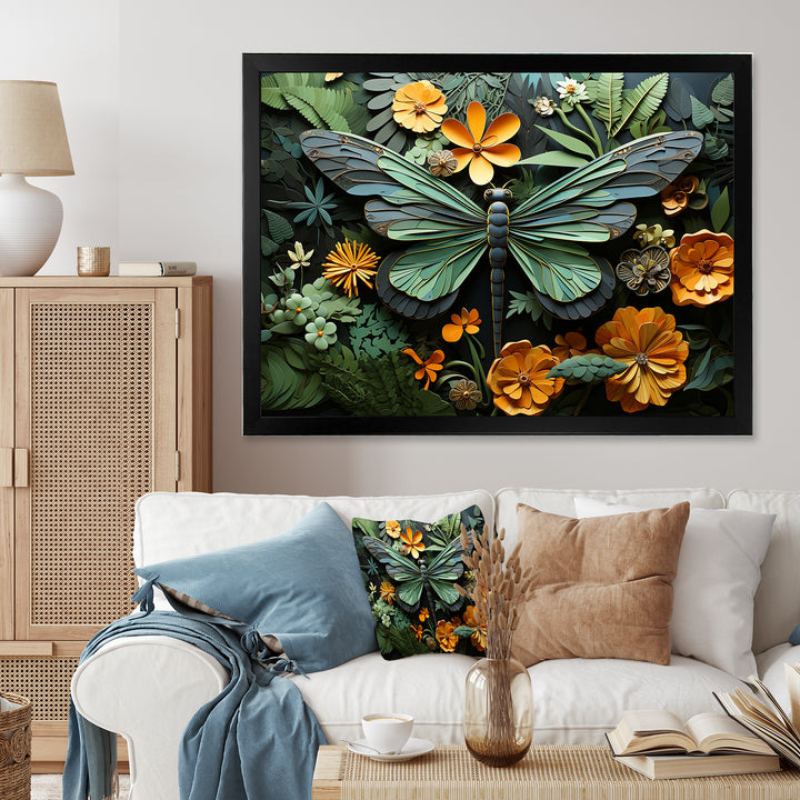 Green Dragonfly Insects Flight Pastoral - Green Dragonfly Wall Art