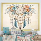 Teal Dreamcatcher Vintage Whispers - Spiritual Canvas Wall Art