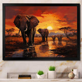 African Elephant Photography At Sunset II - Animals Canvas Wall Art