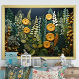 Yellow Ferns Plant Forest Tapestry - Floral Canvas Wall Art