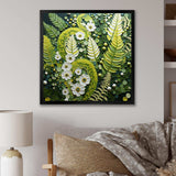 Light Green Ferns Plant Whimsical Spirals I - Floral Canvas Wall Art