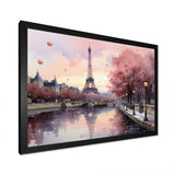 Pink Twilight Rendezvous In Paris II - Cityscapes Canvas Wall Art