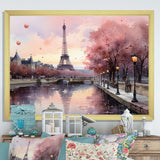 Pink Twilight Rendezvous In Paris II - Cityscapes Canvas Wall Art