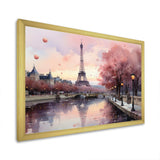 Pink Twilight Rendezvous In Paris II - Cityscapes Canvas Wall Art