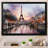 Pink Twilight Rendezvous In Paris III - Cityscapes Canvas Wall Art