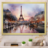 Pink Twilight Rendezvous In Paris III - Cityscapes Canvas Wall Art