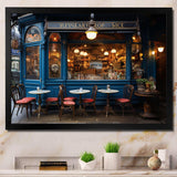 France Parisian Cafe Blues - Landscapes Canvas Wall Art