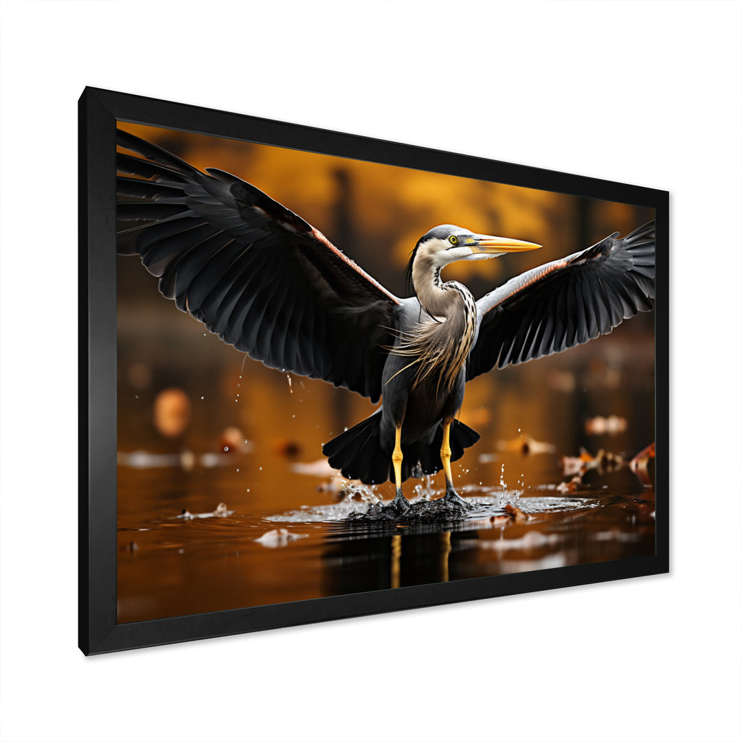 Yellow Black Heron Elegance Unveiled - Heron Canvas Wall Art