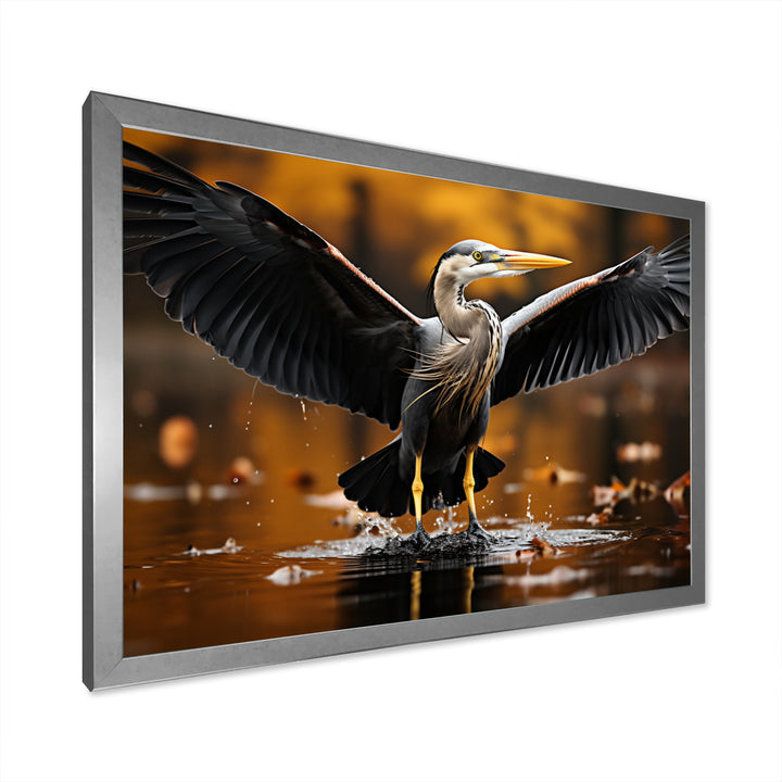 Yellow Black Heron Elegance Unveiled - Heron Canvas Wall Art