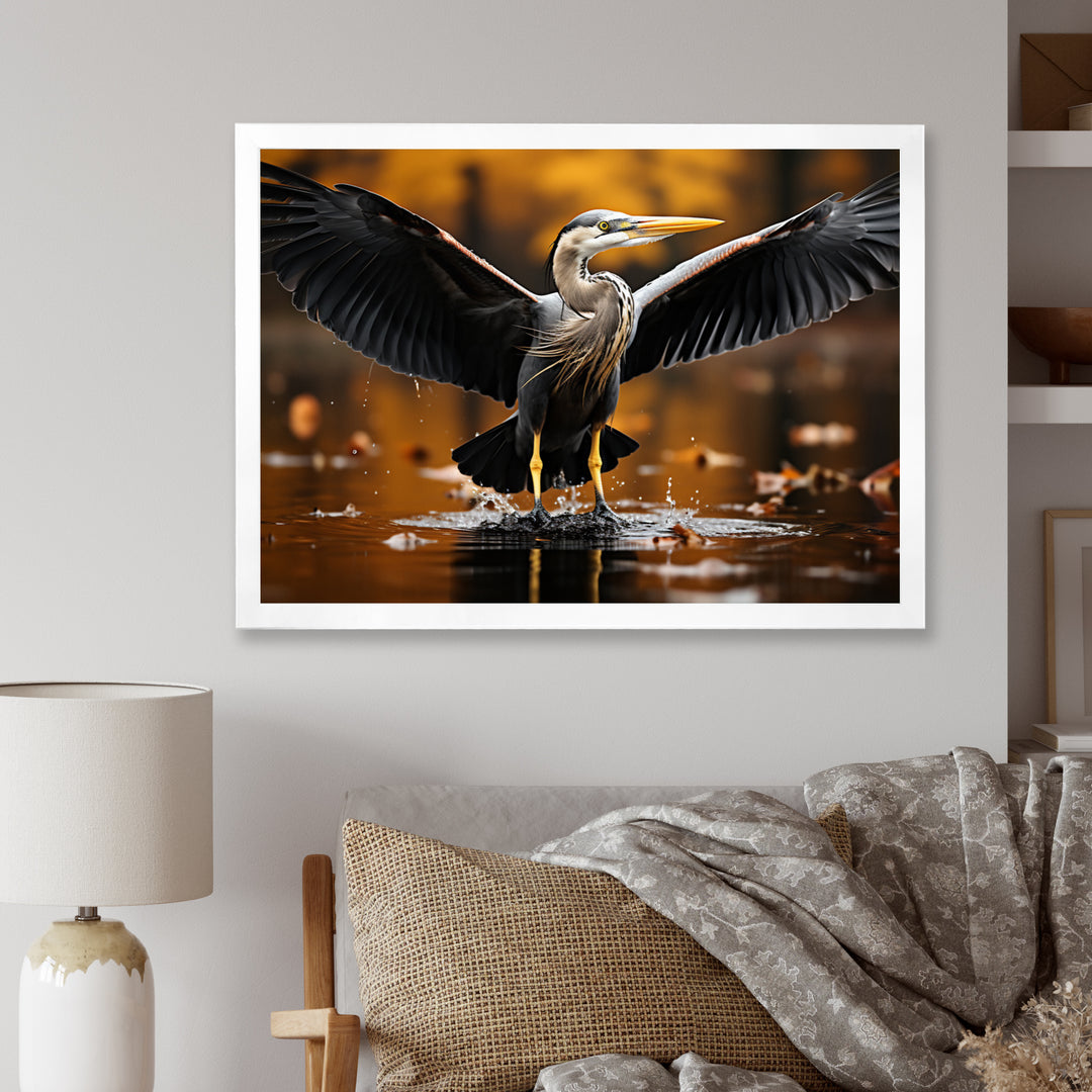 Yellow Black Heron Elegance Unveiled - Heron Canvas Wall Art