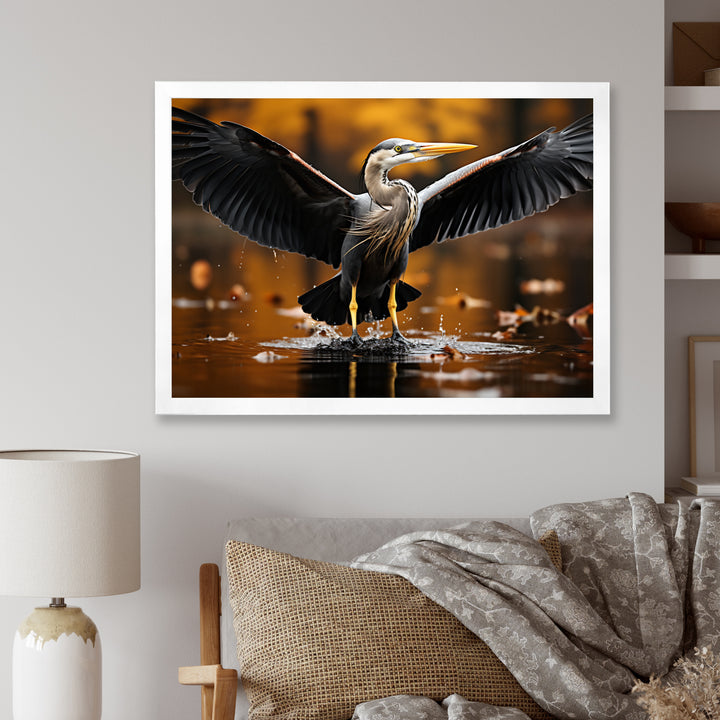 Yellow Black Heron Elegance Unveiled - Heron Canvas Wall Art
