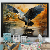 Black Yellow Heron Elegance Unveiled Pointillism - Heron Wall Decor