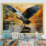 Black Yellow Heron Elegance Unveiled Pointillism - Heron Wall Decor