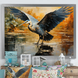 Black Yellow Heron Elegance Unveiled Pointillism - Heron Wall Decor