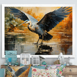 Black Yellow Heron Elegance Unveiled Pointillism - Heron Wall Decor