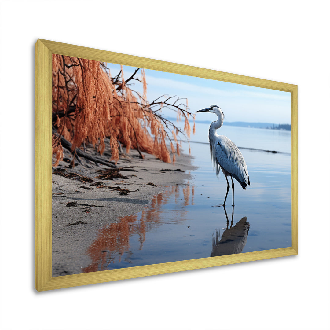Heron Morning Stroll - Heron Framed Canvas Art