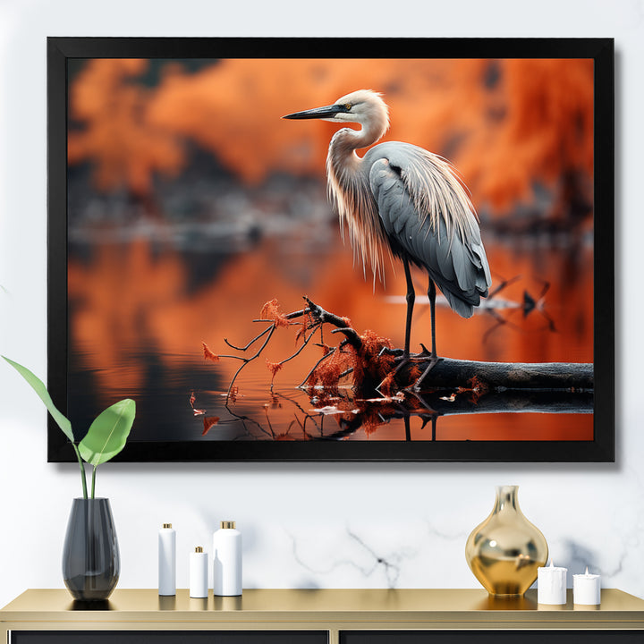 Grey Red Heron Solitude - Heron Wall Decor