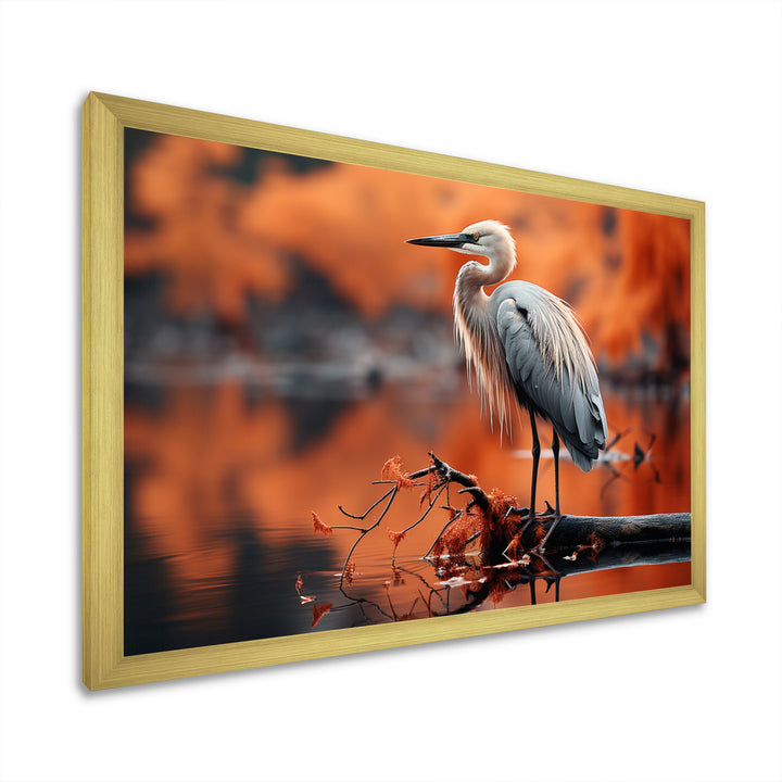 Grey Red Heron Solitude - Heron Wall Decor
