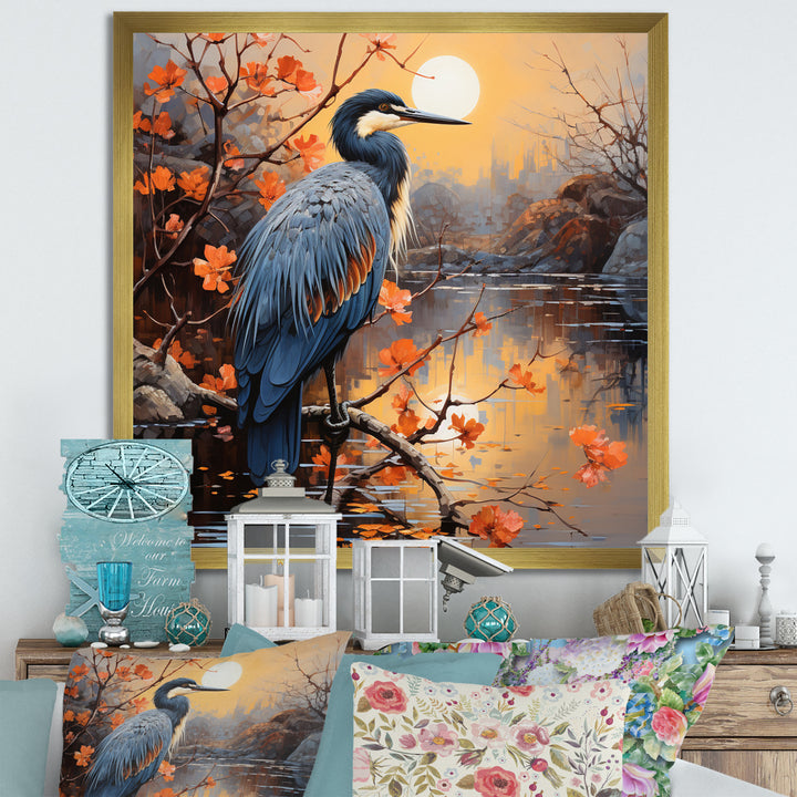 Heron Waterside Serenade Pointillism - Heron Wall Art Prints