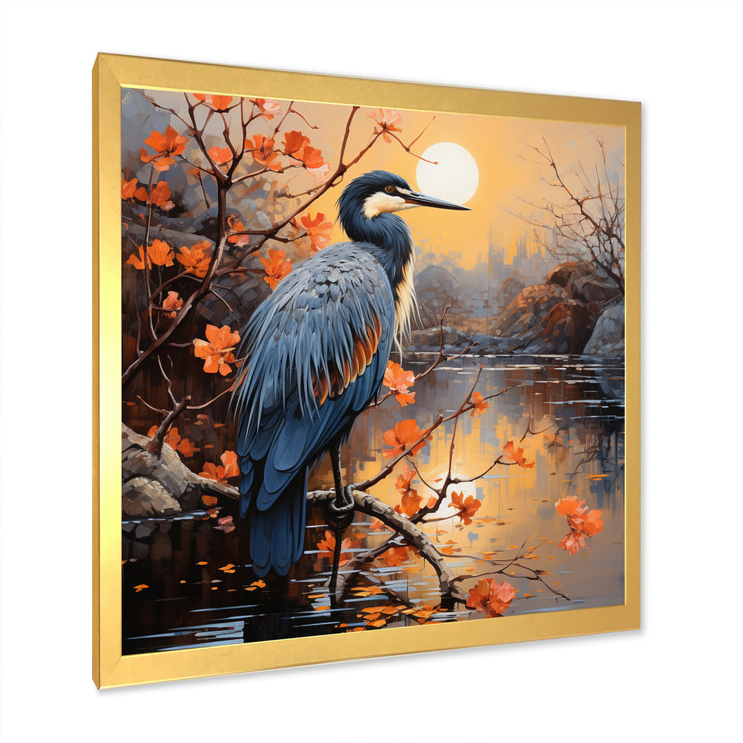 Heron Waterside Serenade Pointillism - Heron Wall Art Prints
