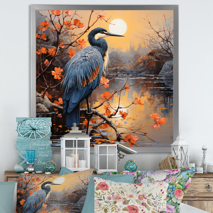 Heron Waterside Serenade Pointillism - Heron Wall Art Prints