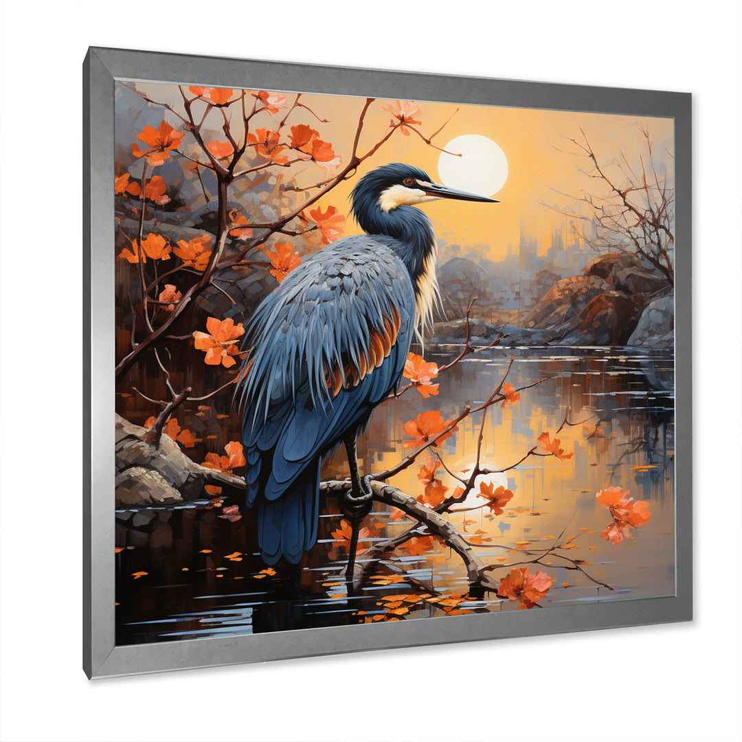 Heron Waterside Serenade Pointillism - Heron Wall Art Prints