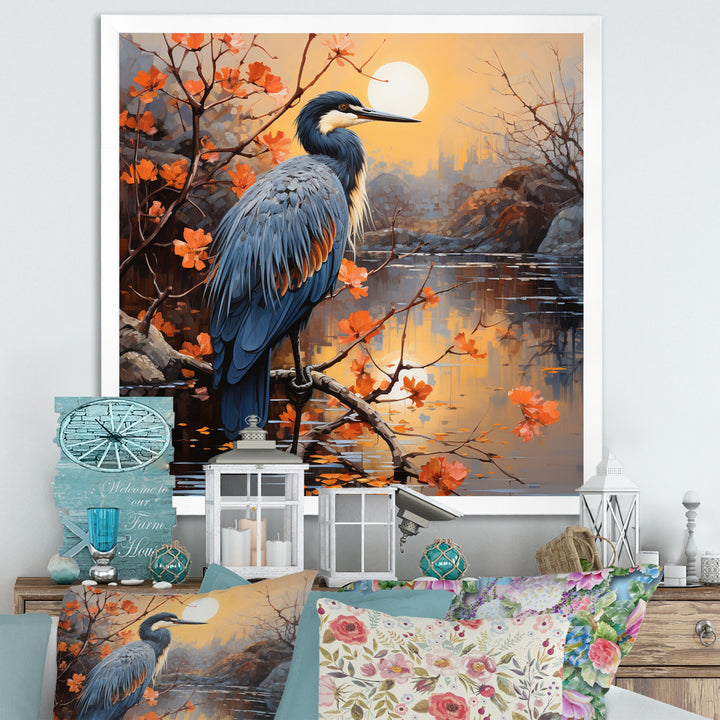 Heron Waterside Serenade Pointillism - Heron Wall Art Prints