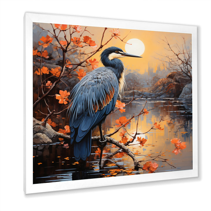 Heron Waterside Serenade Pointillism - Heron Wall Art Prints