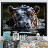 Hippopotamus Portrait Monochrome - Hippopotamus Framed Canvas Art