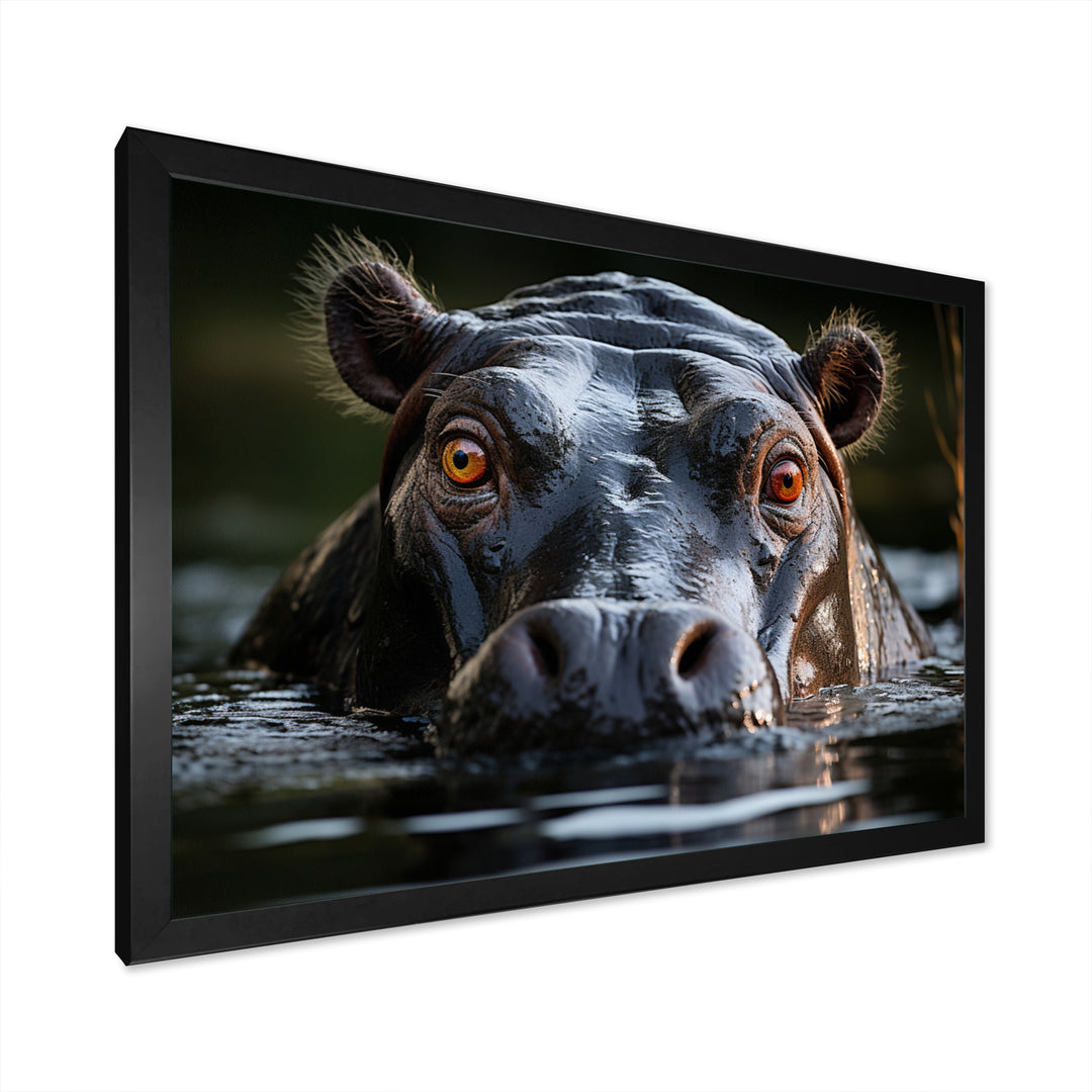 Hippopotamus Portrait Monochrome - Hippopotamus Framed Canvas Art